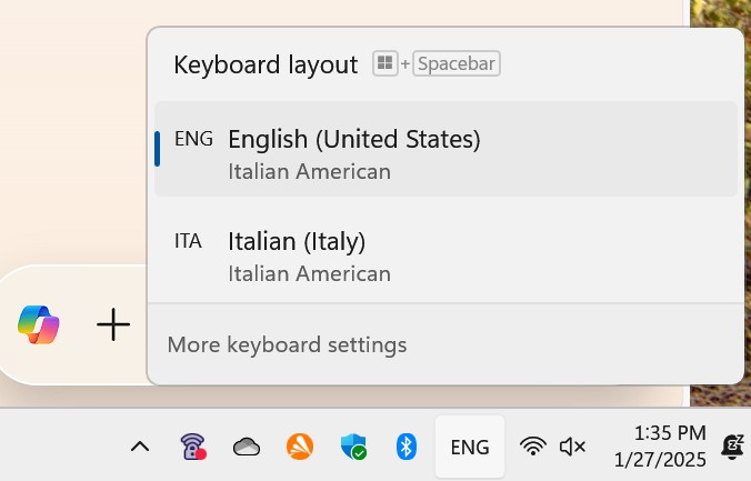 Windows tray keyboard layout selection